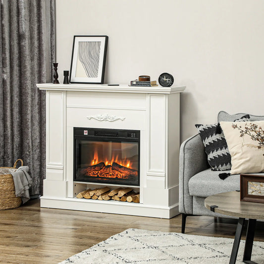 46" Electric Fireplace with Mantel, 1400W Heater, Realistic Flame, White Electric Fireplaces White at Gallery Canada