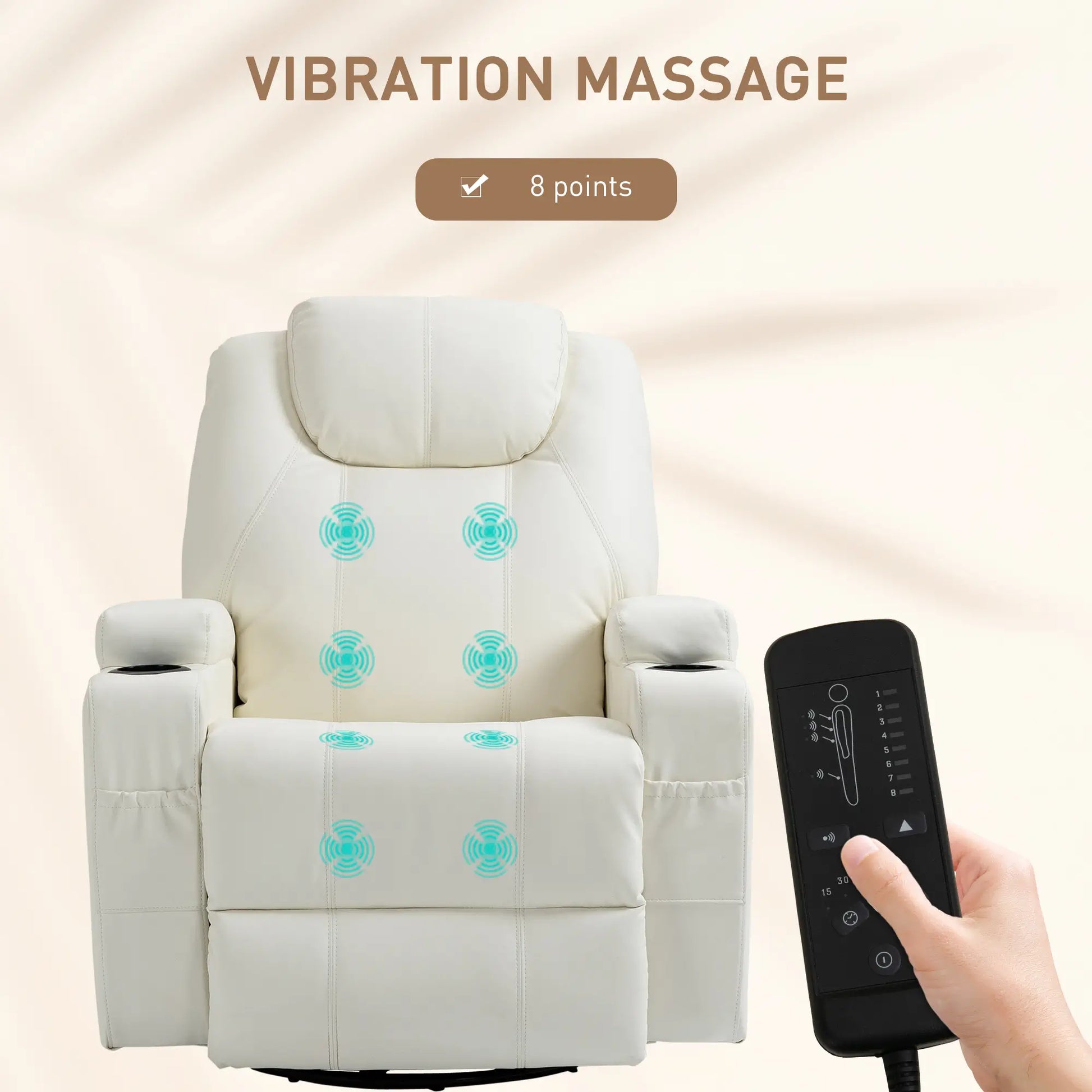 Massage Recliner Chair, Swivel Rocker, 8 Vibration Points, PU Leather, Cream White Massage Chairs at Gallery Canada