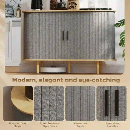 47" Buffet Cabinet, Tambour Sliding Doors, Fluted Sideboard, Grey Bar Cabinets at Gallery Canada