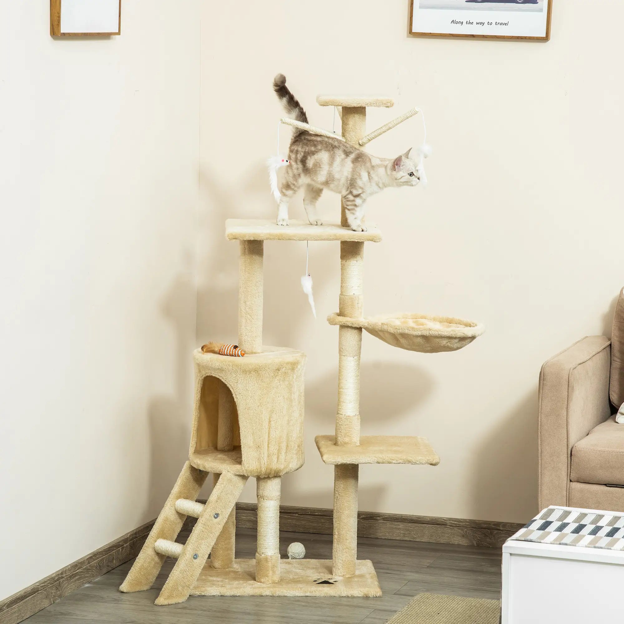 53 Cat Tree Tower, Kitten Activity Centre, Scratching Posts, Beige Cat Towers at Gallery Canada