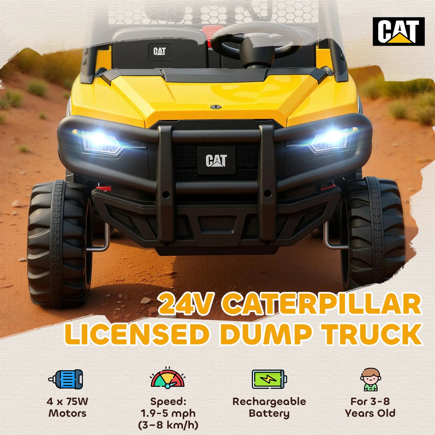 24V Kids Ride On Tractor, 4WD 2 Seater, Yellow Kids Ride-On Excavators at Gallery Canada