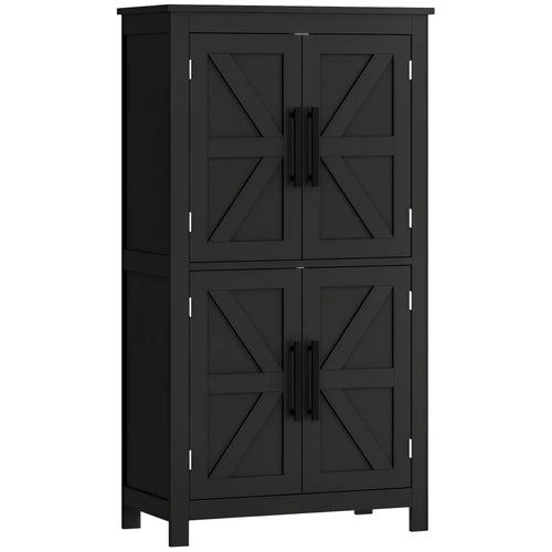 Farmhouse Bathroom Storage Cabinet, Barn Doors, Adjustable Shelf, Black