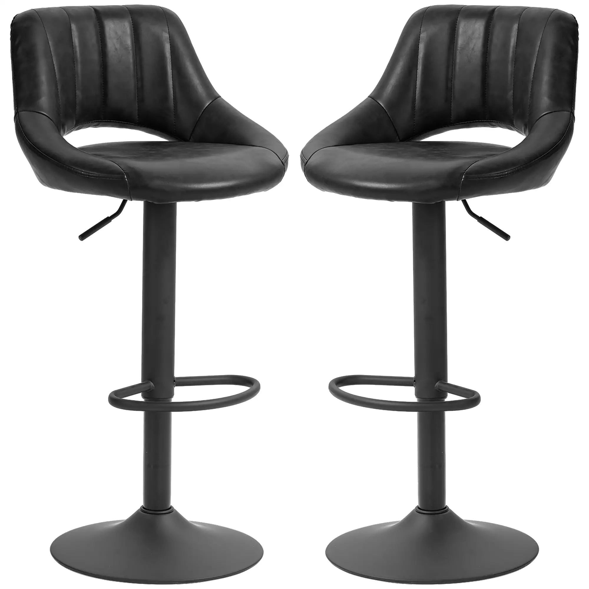 Swivel Bar Stools Set of 2, Faux Leather Upholstered Counter Height Barstools with Round Metal Base Bar Stools at Gallery Canada