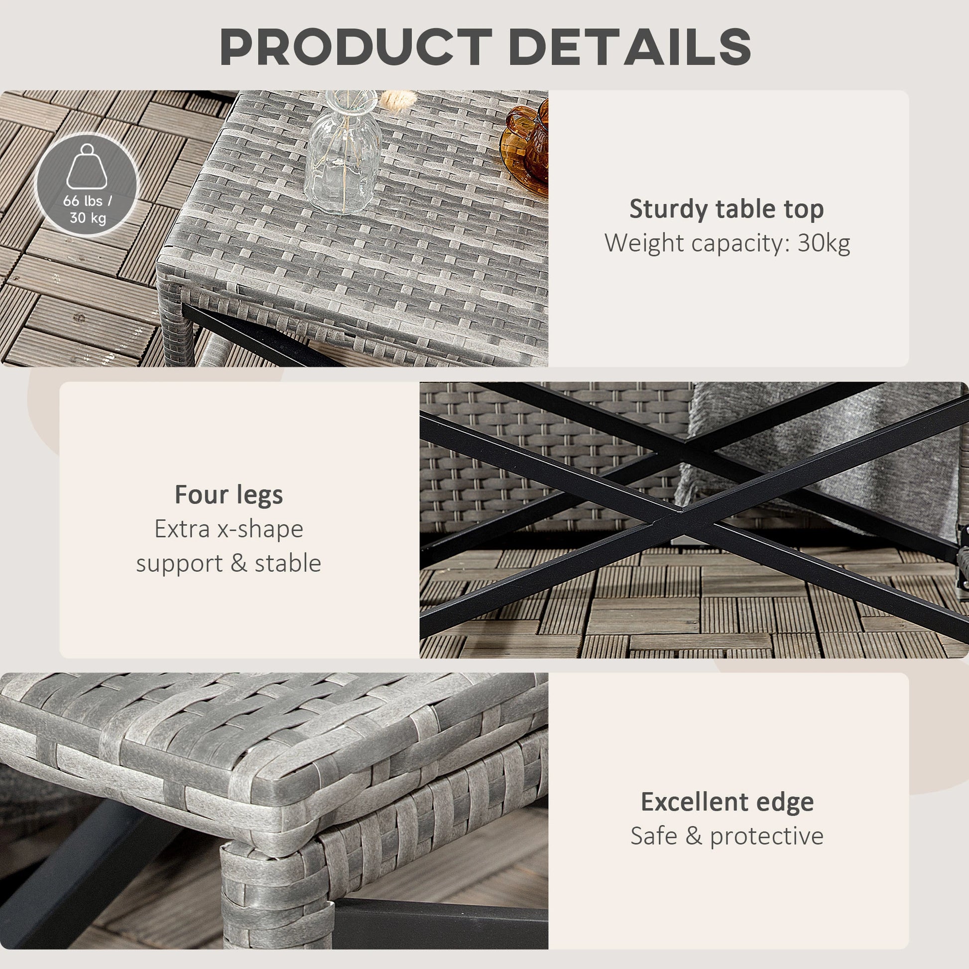 Wicker End Table, Outdoor PE Rattan Side Table, Plastic Board, Mixed Gray, Gray Patio Side Tables at Gallery Canada