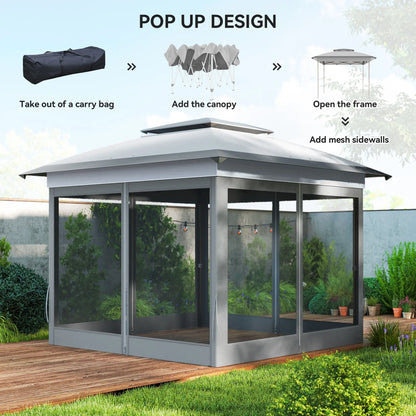 12' x 12' Pop Up Canopy, Instant Tent With Mesh Sidewalls, Grey Pop Up Canopies at Gallery Canada