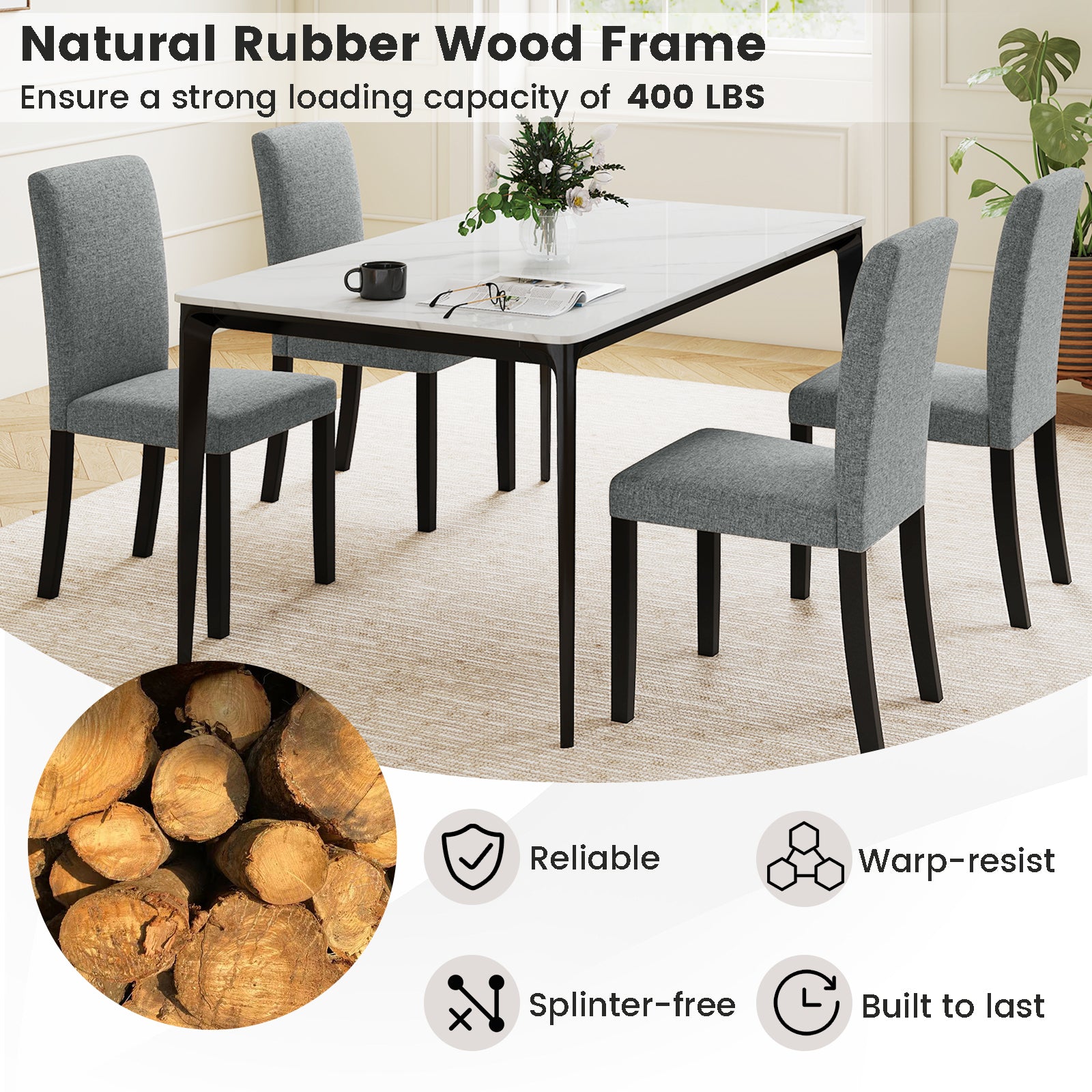 Dining Chair Set of 2 Mid-Century Modern Chairs with Rubber Wood Legs, Gray Dining Chairs at Gallery Canada