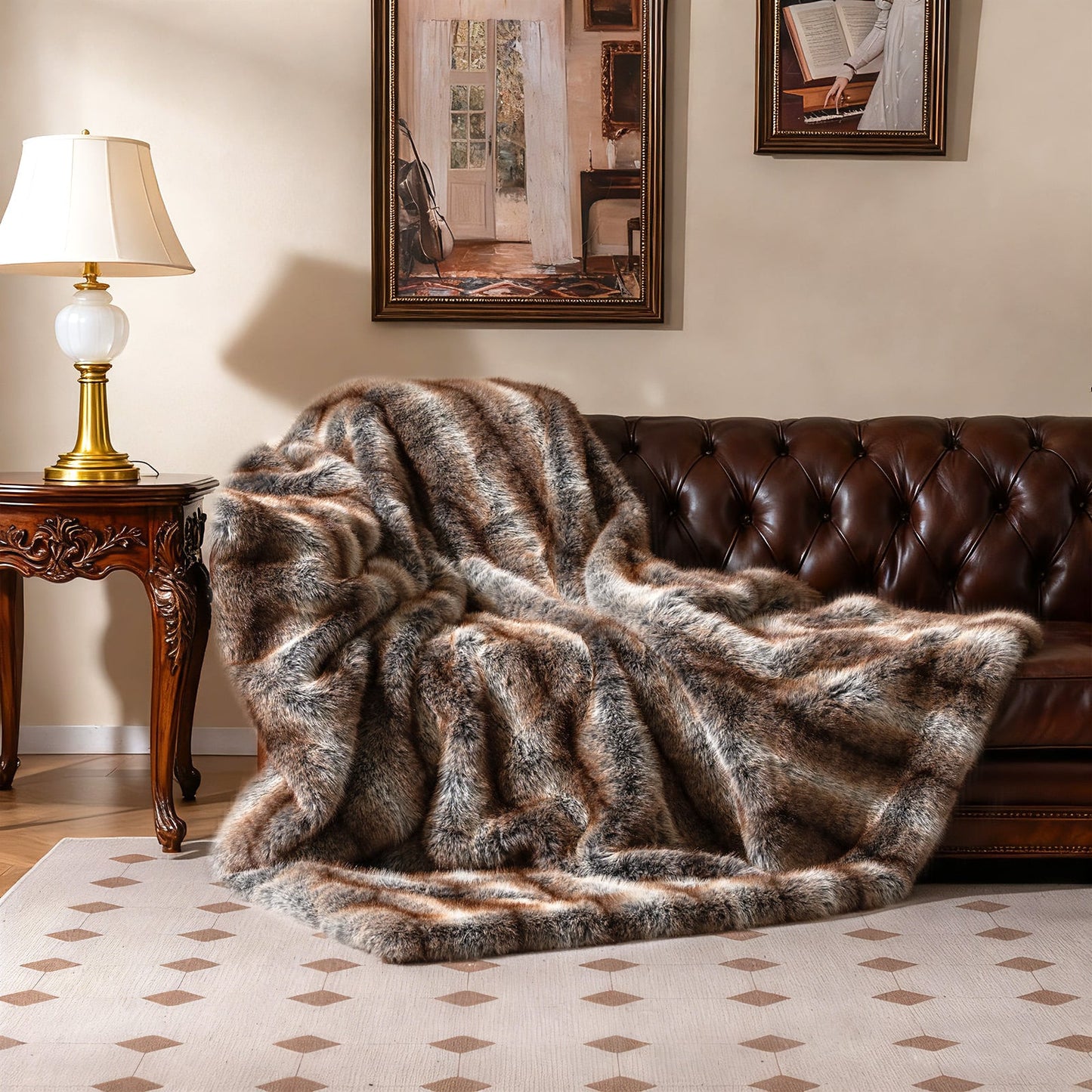 780GSM Soft Plush Faux Fox Fur Blanket, Brown Bedding at Gallery Canada