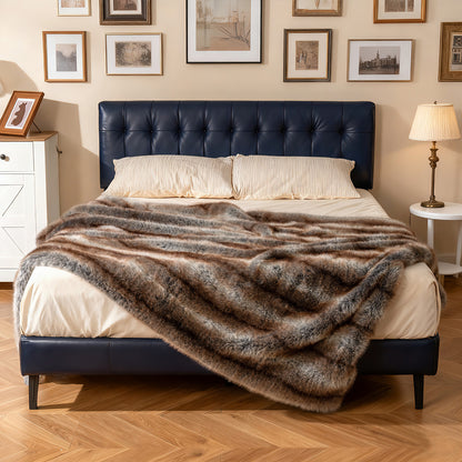 780GSM Soft Plush Faux Fox Fur Blanket, Brown Bedding at Gallery Canada