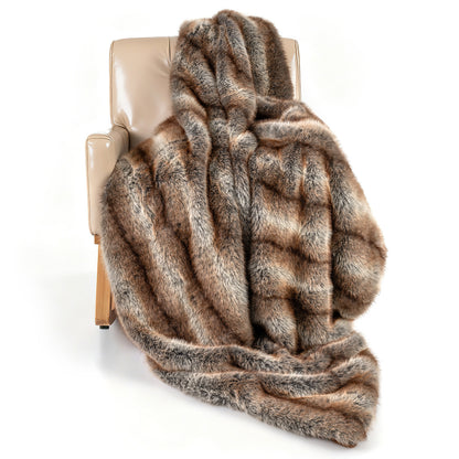 780GSM Soft Plush Faux Fox Fur Blanket, Brown Bedding at Gallery Canada