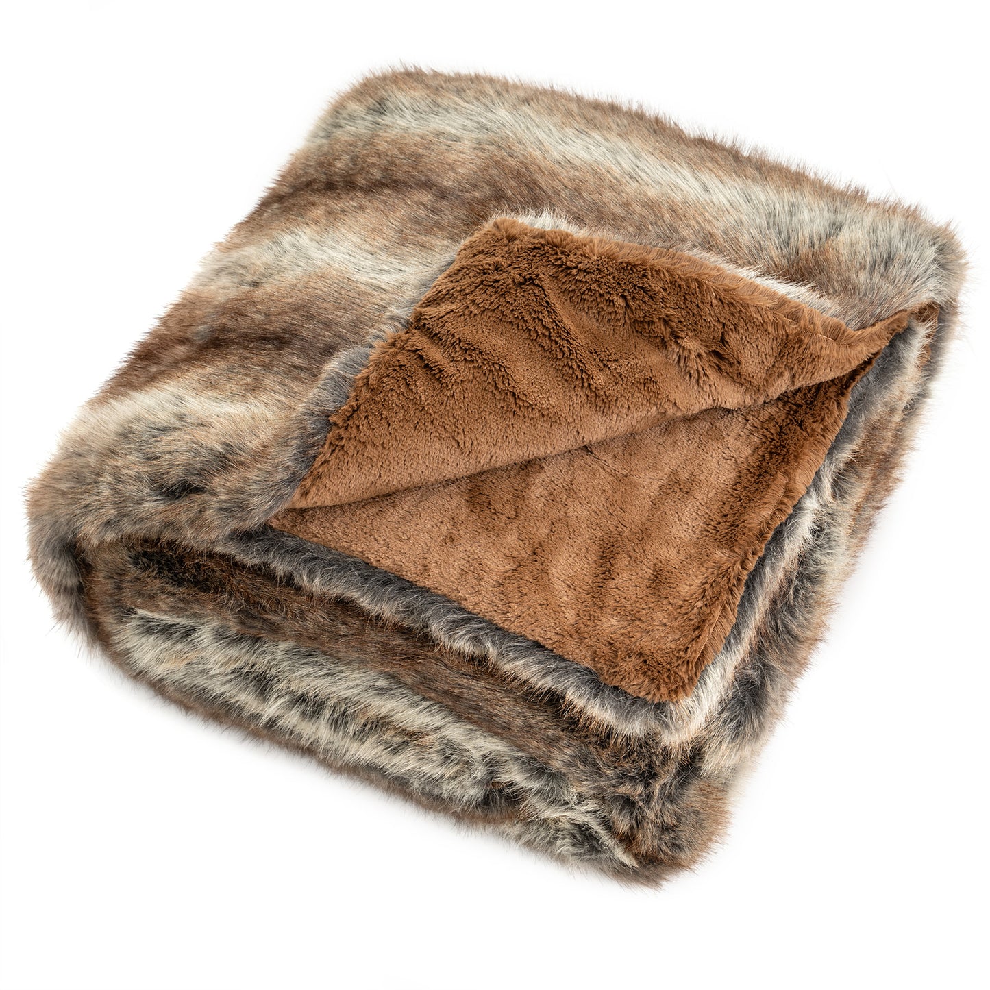 780GSM Soft Plush Faux Fox Fur Blanket, Brown Bedding at Gallery Canada
