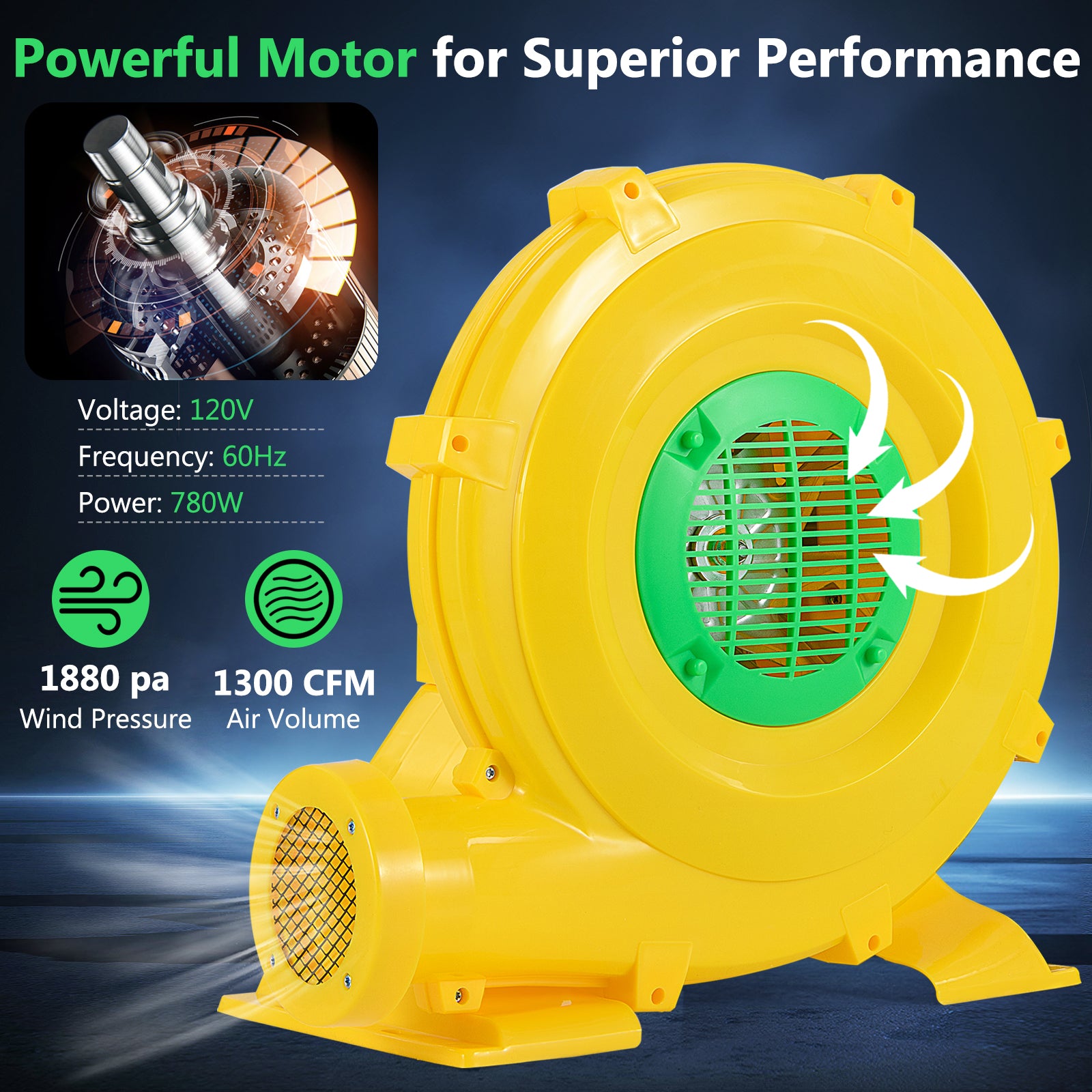 780W Bounce House Blower 1 HP Portable Air Pump Fan with Handle and Ground Stakes Air Blowers at Gallery Canada