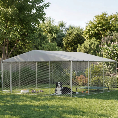 13,1' X 13,1' X 6,6' Chenil extérieur pour chien, acier galvanisé, argent