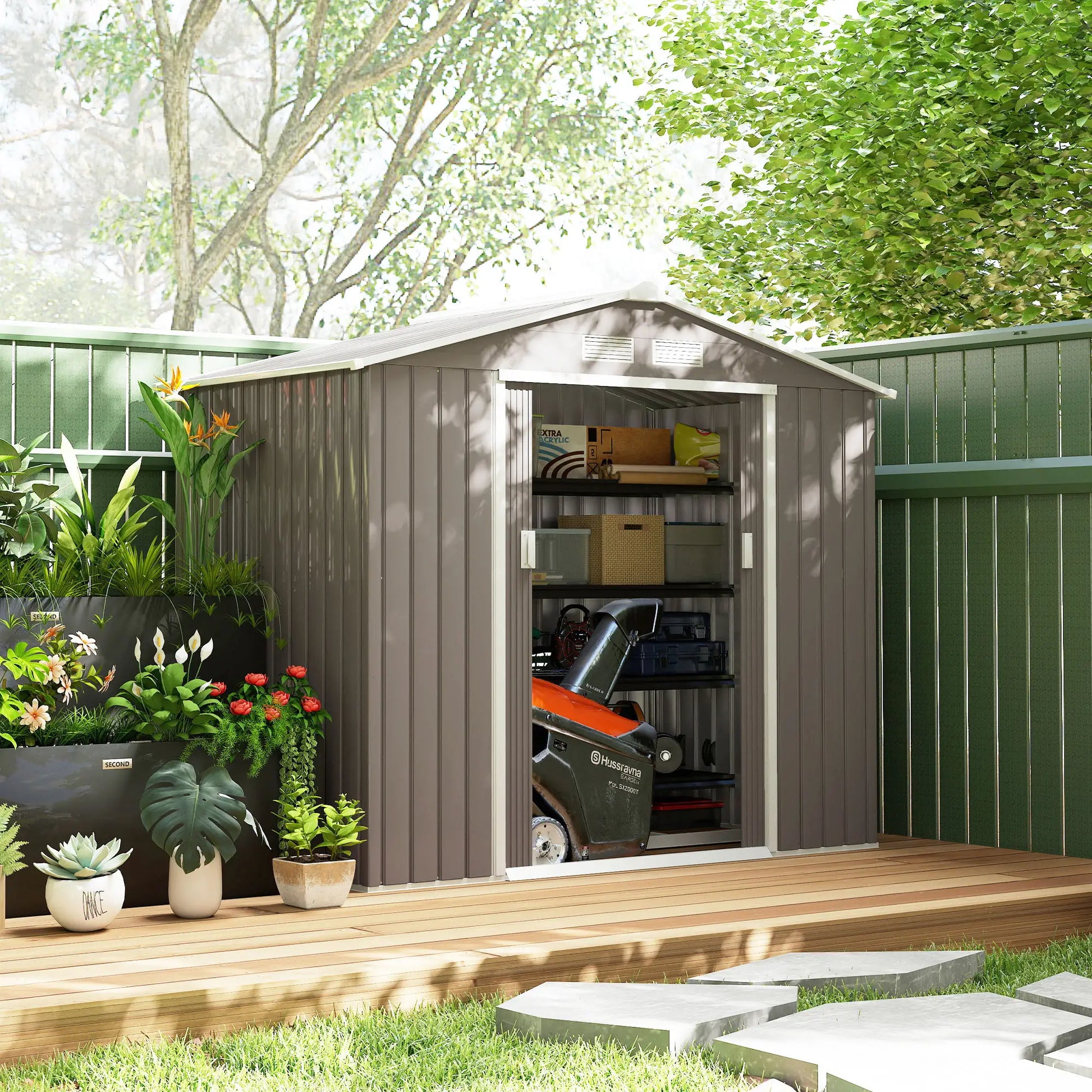 7' x 4' x 6' Metal Storage Shed, Outdoor Patio, Light Brown Sheds at Gallery Canada