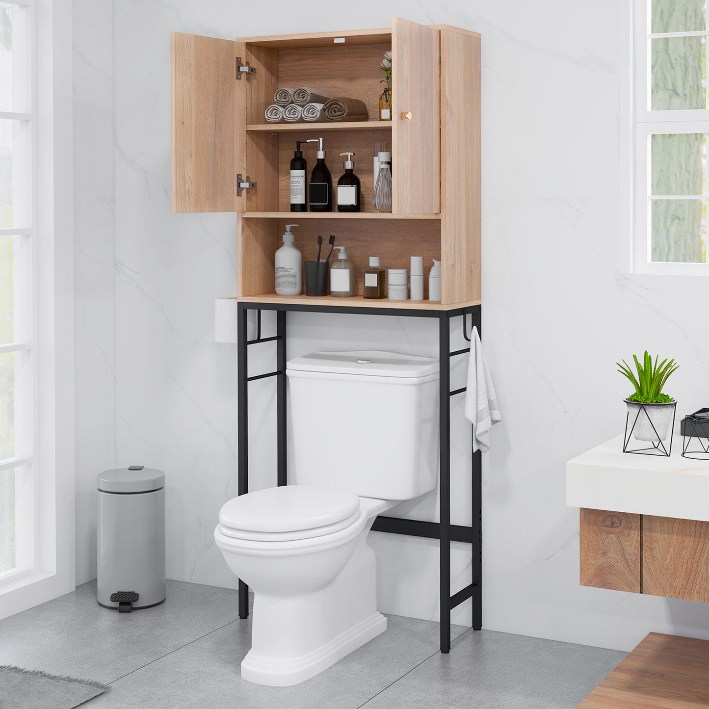 Over The Toilet Storage Cabinet with 2 Doors and Adjustable Shelf, Natural Wall Cabinets at Gallery Canada