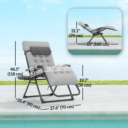 Padded Folding Recliner Chair, Adjustable Backrest, Grey Lounger Chairs at Gallery Canada