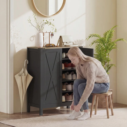 Shoe Cabinet With Barn Doors, Adjustable Shelves, 15 Pairs, Black Shoe Storage Cabinets & Racks at Gallery Canada