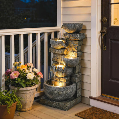 31.5" Tall 5 Tiers Cascading Water Fountain, Mixed, Outdoor Garden Patio Decor Water Fountains at Gallery Canada