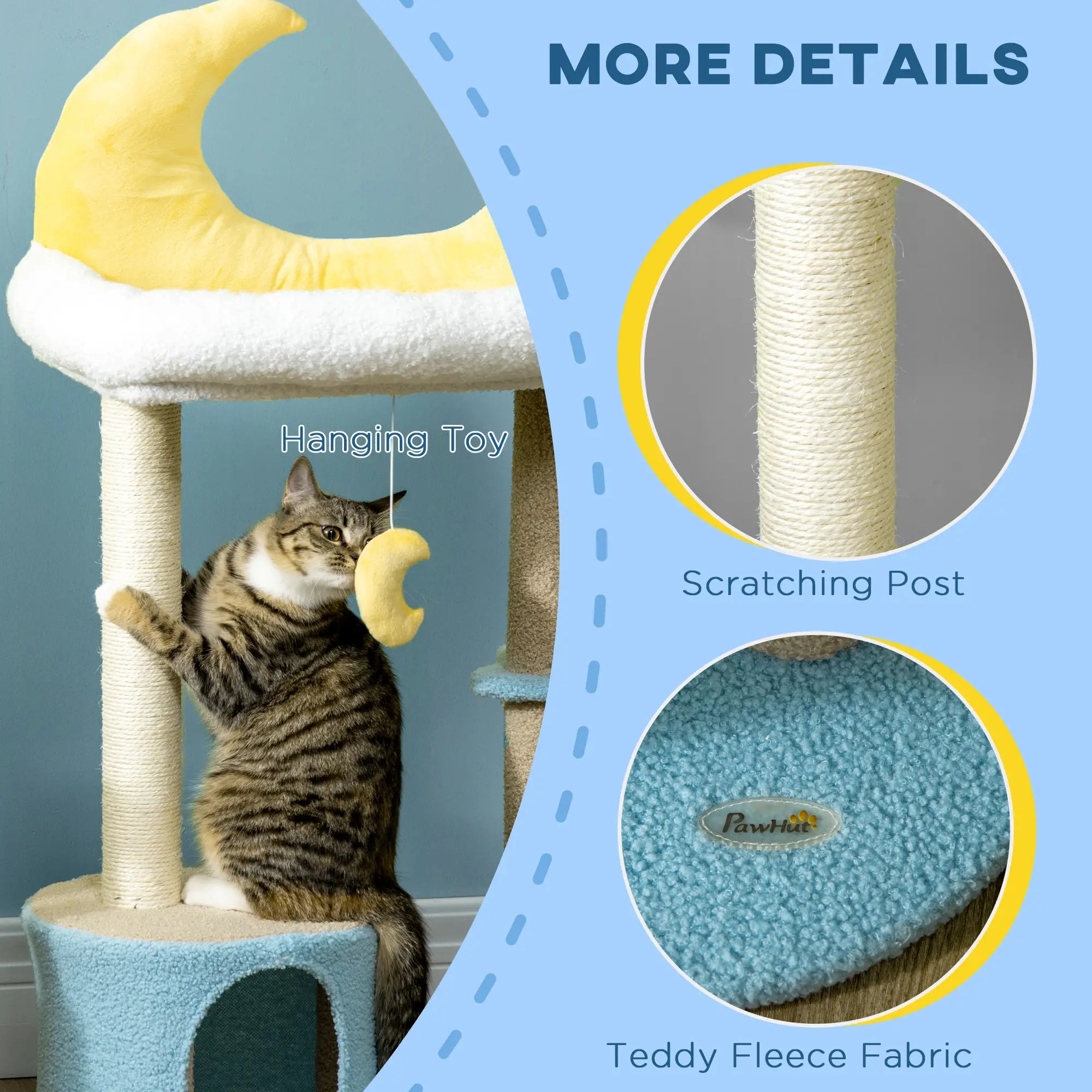 Moon Cat Tower, Teddy Fleece House Bed, Scratching Post, Hanging Toy, Star Platform 41