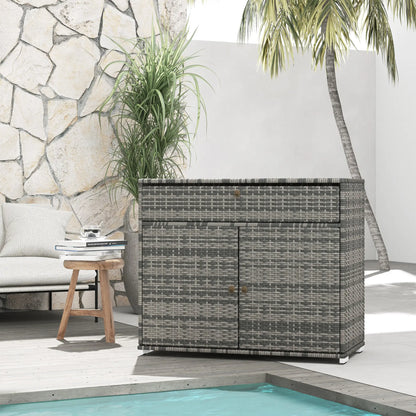 Outdoor Storage Cabinet, Wicker 2-Door, PE Rattan, Grey Patio Storage Boxes at Gallery Canada