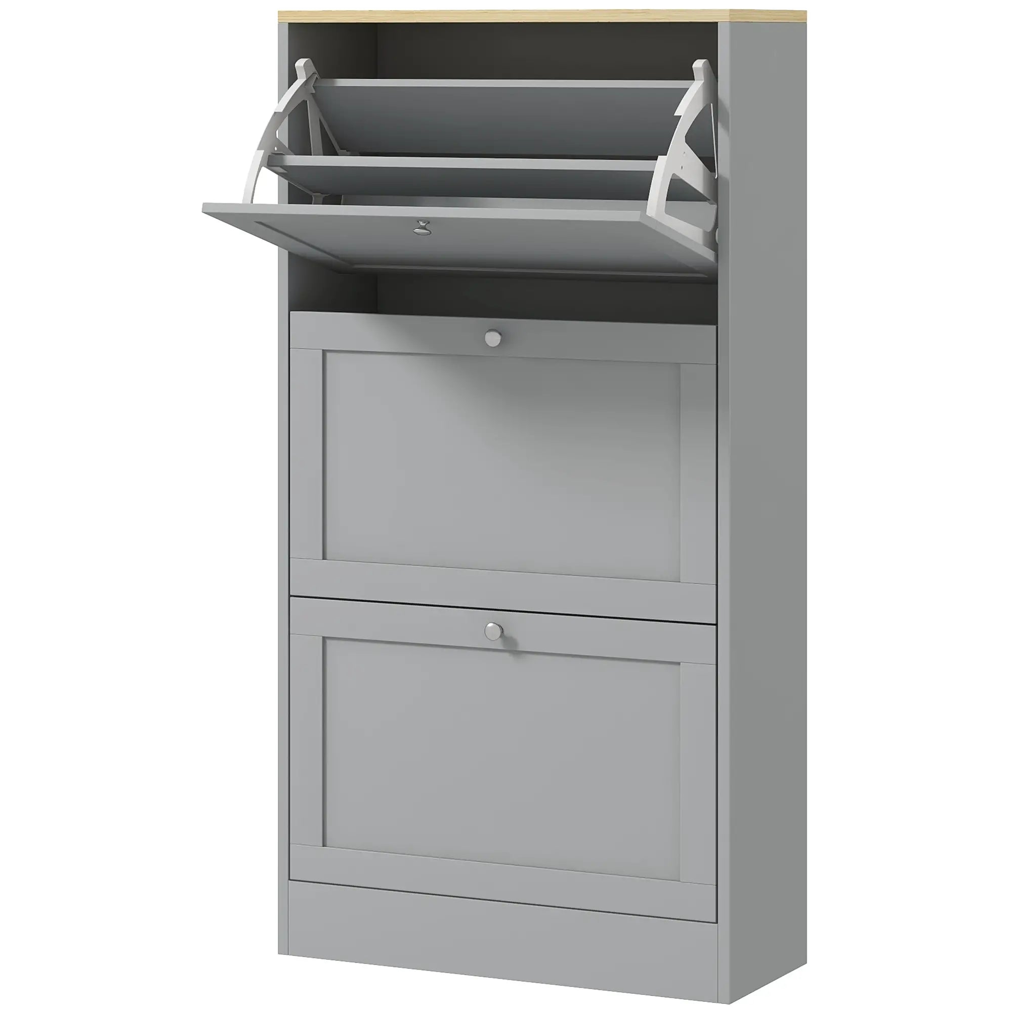 Modern Shoe Storage, 3 Flip Drawers, Adjustable Shelves, 18 Pairs, Grey Shoe Storage Cabinets & Racks Grey at Gallery Canada