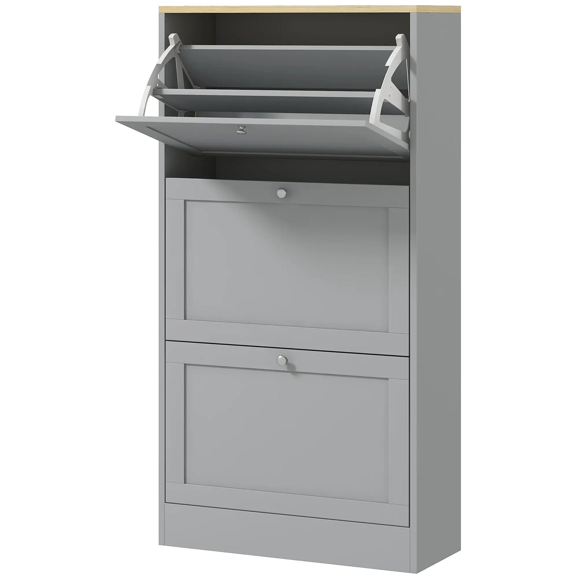 Modern Shoe Storage, 3 Flip Drawers, Adjustable Shelves, 18 Pairs, Grey Shoe Storage Cabinets & Racks Grey at Gallery Canada