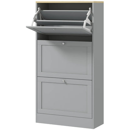 Modern Shoe Storage, 3 Flip Drawers, Adjustable Shelves, 18 Pairs, Grey Shoe Storage Cabinets & Racks Grey at Gallery Canada