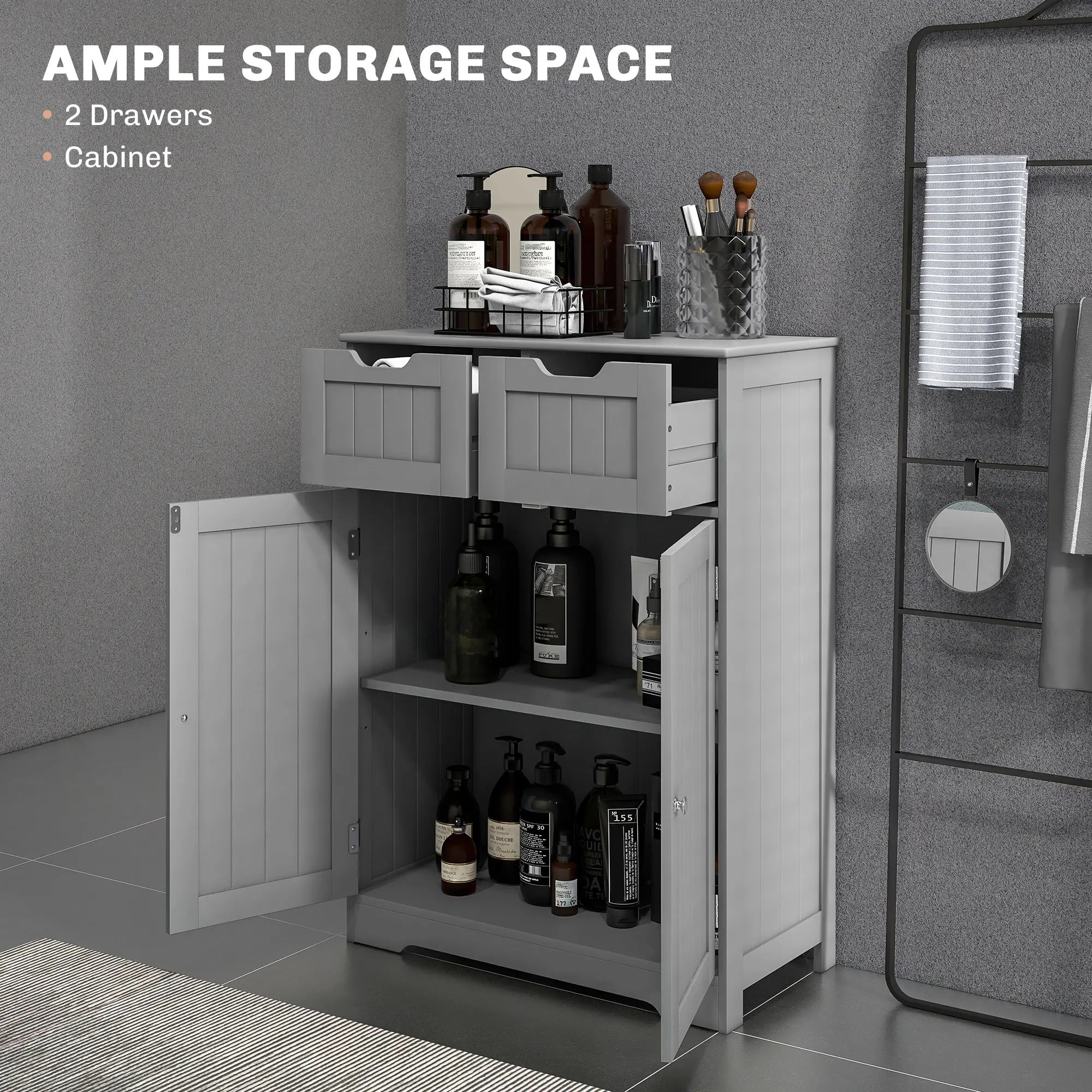 Bathroom Storage Cabinet, 2 Drawers, Adjustable Shelf, Grey Bathroom Cabinets at Gallery Canada