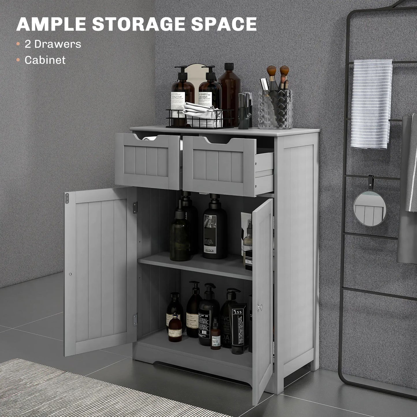 Bathroom Storage Cabinet, 2 Drawers, Adjustable Shelf, Grey Bathroom Cabinets at Gallery Canada