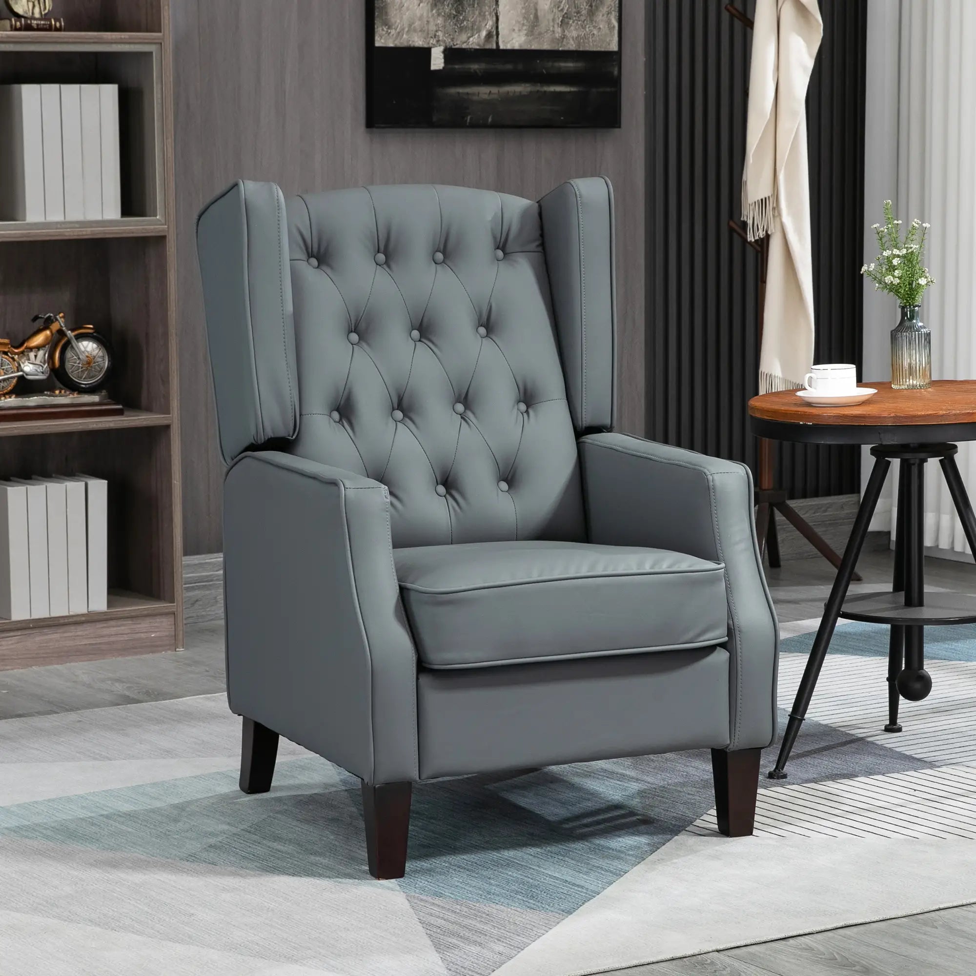Faux Leather Armchair, Modern Accent Chair with Thick Padding for Living Room, Bedroom, Home Office, Grey Accent Chairs at Gallery Canada