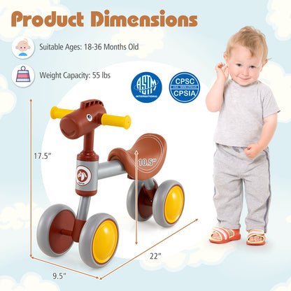 Baby Balance Bike No Pedal 4-Wheel Bicycle, Brown Balance Bikes at Gallery Canada