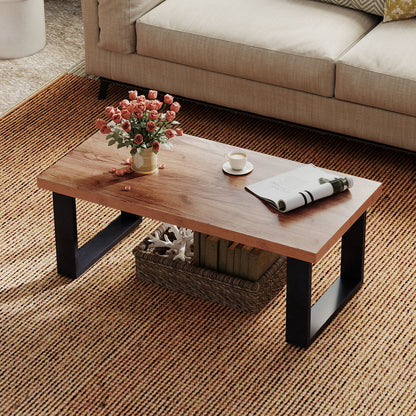47 inch Farmhouse Style Rustic Coffee Table with Thickened Tabletop and Natural Wood Texture, Oak Coffee Tables at Gallery Canada