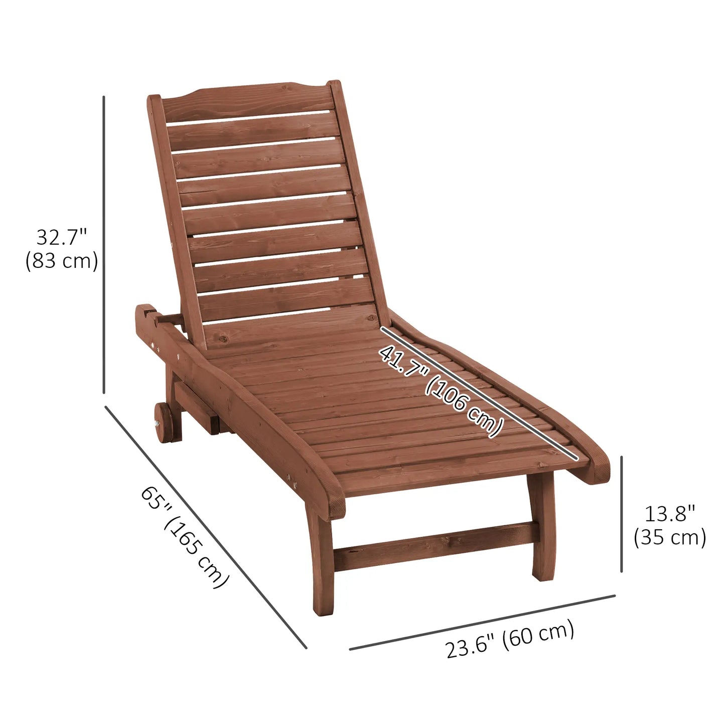 Wooden Outdoor Lounge Chair, Adjustable Patio Chaise Recliner, Brown Chaise Loungers at Gallery Canada