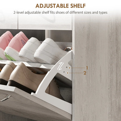 Rangement étroit pour chaussures, 2 tiroirs à rabat, étagères réglables, 12 paires, gris