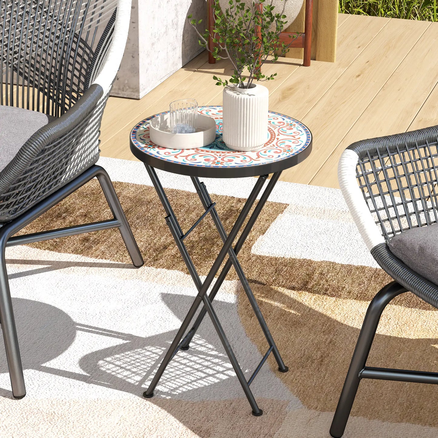 Mosaic Outdoor Patio Side Table, 14" Round, Mixed Colour, Colour Patio Side Tables at Gallery Canada