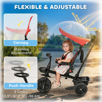 Kids Tricycle, 4 In 1 Trike, Adjustable Seat, Removable Canopy, Red Tricycles for Kids at Gallery Canada