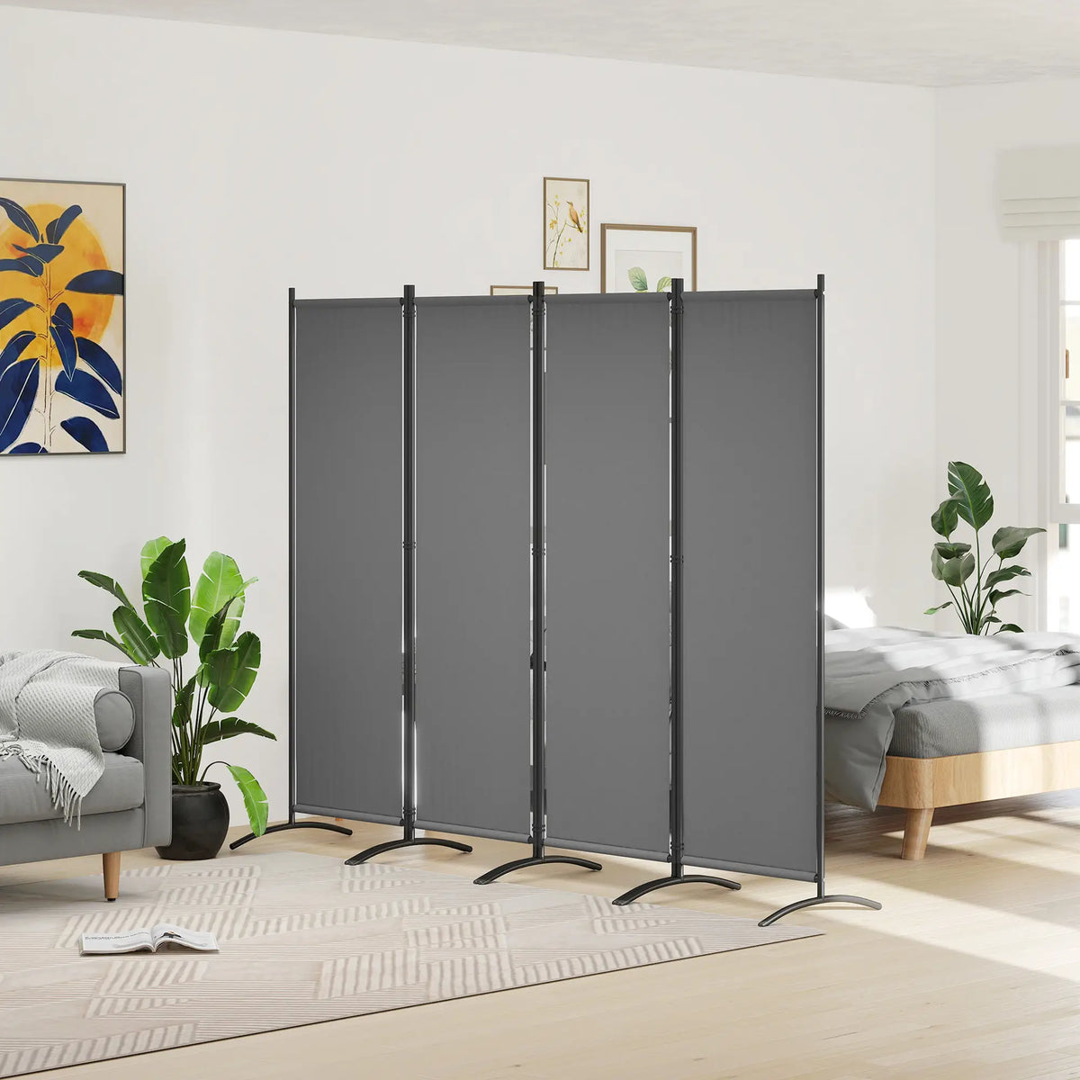 Folding Room Divider, Privacy Screen, 5.6FT Tall, Dark Grey Side Awnings at Gallery Canada