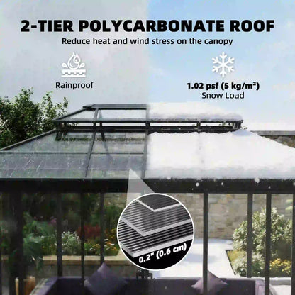 10' x 14' Aluminum Hardtop Gazebo, Sliding Doors, Double Roof, Dark Grey Gazebos at Gallery Canada