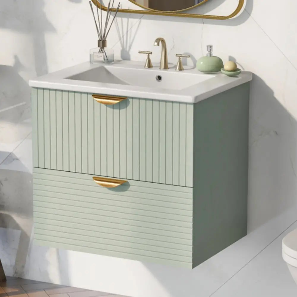 Wall-Mounted Bathroom Vanity, 2 Drawers, 24