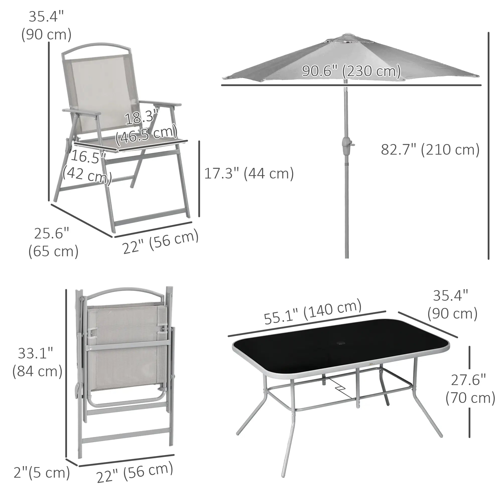 8 Piece Patio Set, 6 Folding Chairs, Rectangle Table, Outdoor Dining, Grey Outdoor Dining Sets at Gallery Canada