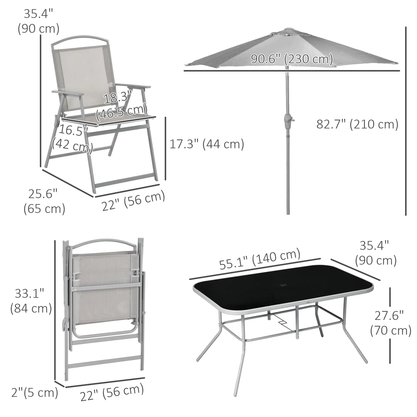 8 Piece Patio Set, 6 Folding Chairs, Rectangle Table, Outdoor Dining, Grey Outdoor Dining Sets at Gallery Canada
