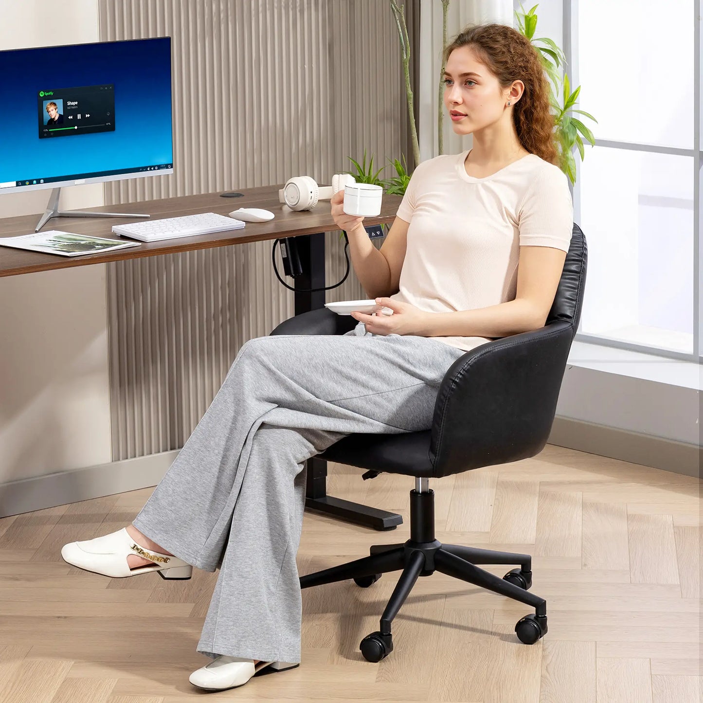 Swivel Office Chair, Faux Leather, Adjustable Height, Black Task Chairs at Gallery Canada