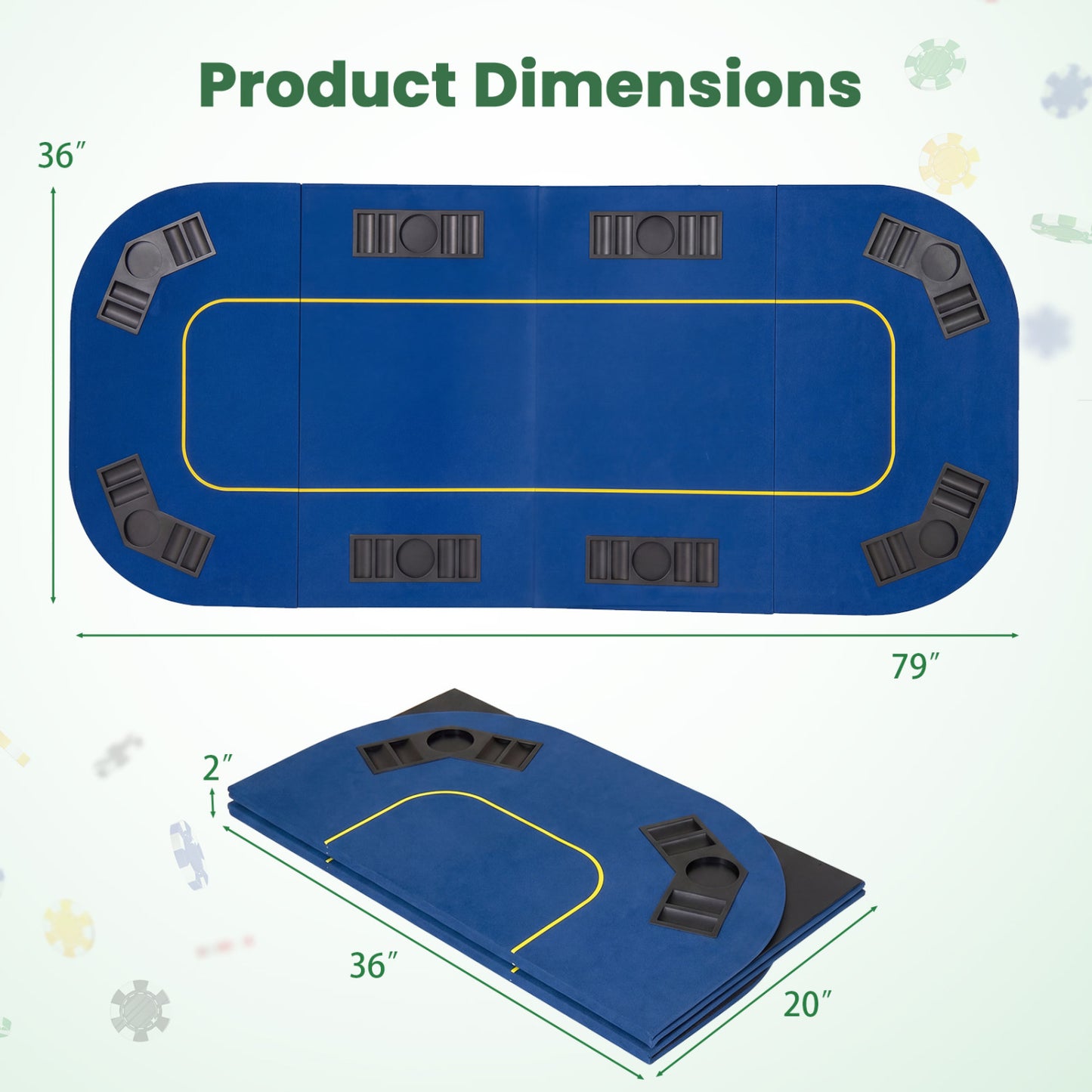 79x36 In 8-Player Foldable Poker Table Top, Blue Game Room at Gallery Canada