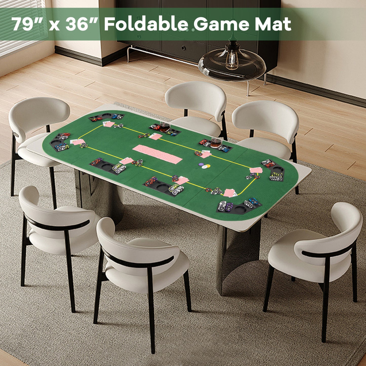 79 x 36 Inch Foldable Poker Table Top, With Carry Bag, Cup Holders, Green Game Room at Gallery Canada