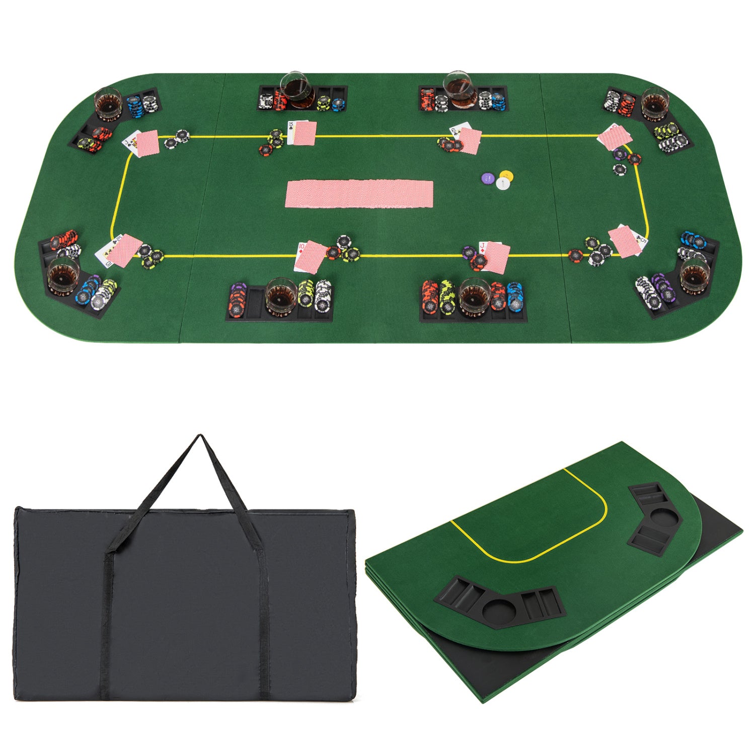 79 x 36 Inch Foldable Poker Table Top, With Carry Bag, Cup Holders, Green Game Room at Gallery Canada