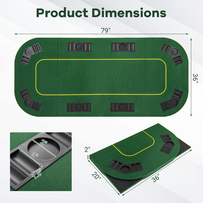 79 x 36 Inch Foldable Poker Table Top, With Carry Bag, Cup Holders, Green Game Room at Gallery Canada