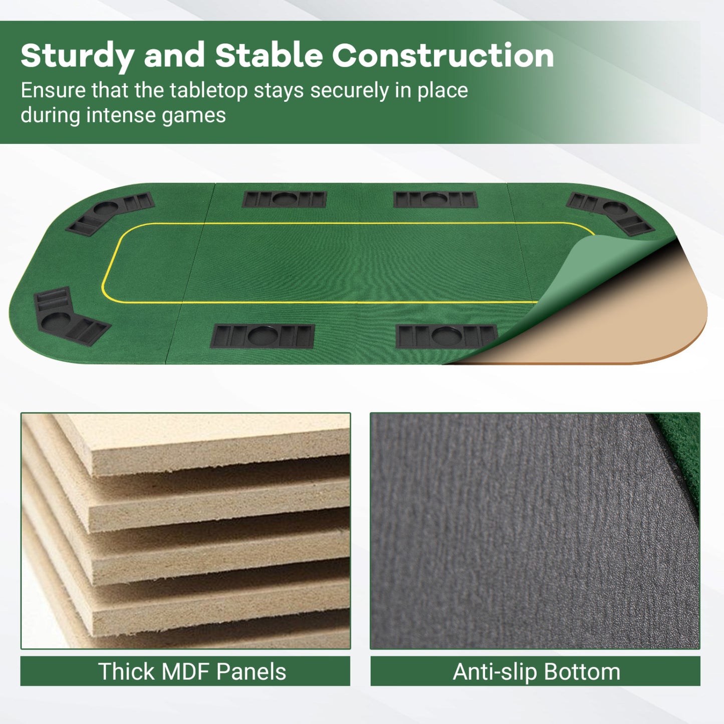 79 x 36 Inch Foldable Poker Table Top, With Carry Bag, Cup Holders, Green Game Room at Gallery Canada
