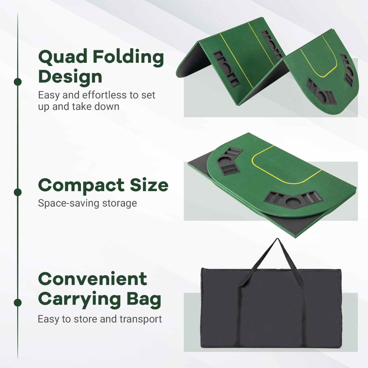 79 x 36 Inch Foldable Poker Table Top, With Carry Bag, Cup Holders, Green Game Room at Gallery Canada