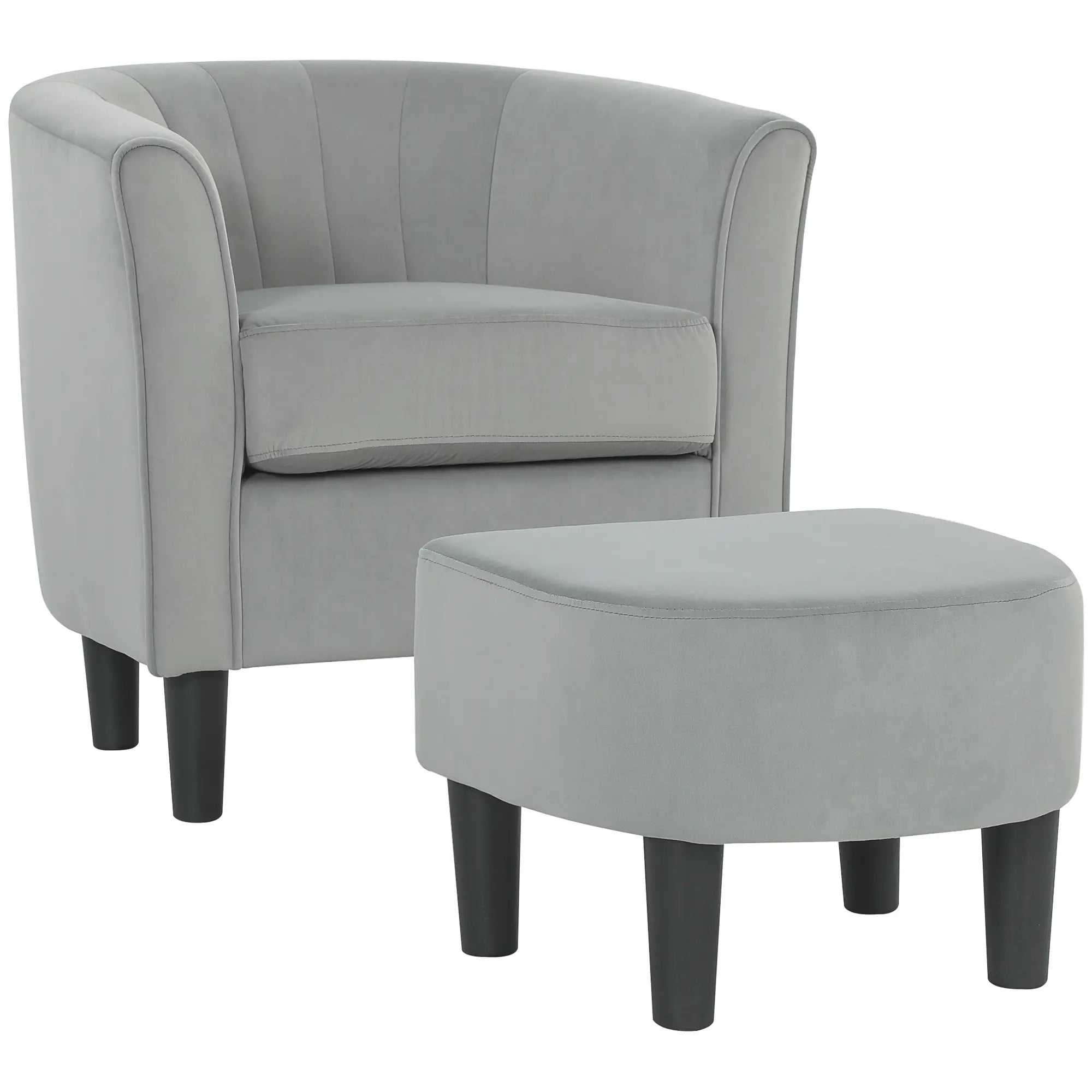 Accent Chair Modern Upholstered Living Room Chair with Ottoman and Pocket Spring Cushion Grey Accent Chairs Grey at Gallery Canada