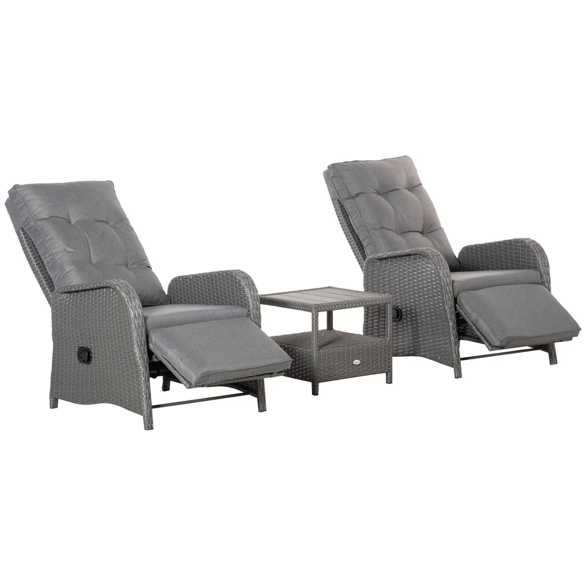3 Pc Patio Wicker Bistro Set, PE Rattan Table, Adjustable Chairs, Grey Bistro Sets Grey Rattan, Grey Cushion at Gallery Canada