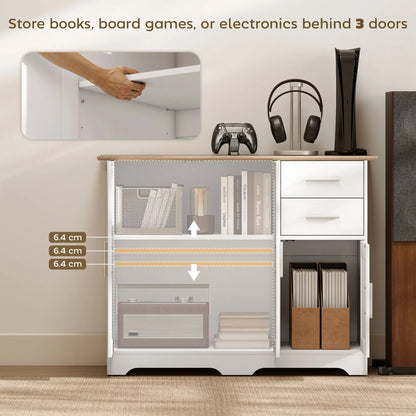 40" Sideboard Buffet Cabinet, Modern Kitchen Storage Cabinet with 2 Drawers, 3 Doors &; Adjustable Shelf, White Storage Cabinets at Gallery Canada